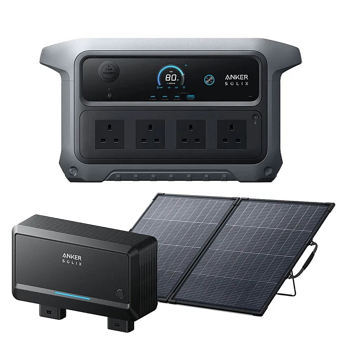 Anker SOLIX C2000 Gen 2 Portable Battery Power Station With Alternator Charger & 200W Bifacial Solar Panel