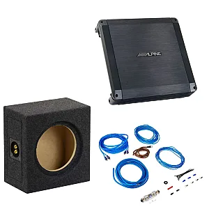 Alpine BBX Power Class A/B 2 Channel Car Amplifier With Subwoofer Box and Wiring Kit