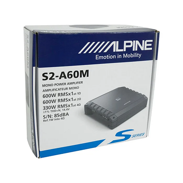 Alpine S2-A60M S Series Class D Mono Channel Car Subwoofer Bass Amplifier