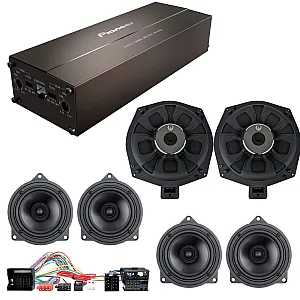 BMW Upgrade Kit Front & Rear Coaxial Speakers, Underseat Subwoofer, 4 Channel Amplifier