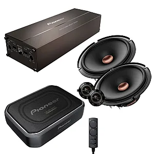 Pioneer 4 Channel Class D Amplifier / UnderSeat Active Subwoofer / Component Speaker Upgrade Kit