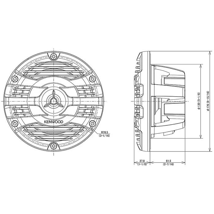 Kenwood KFC-1653MRW 6.5" 16cm 2-way 2-way Coaxial Flush Mount Marine Audio Speakers