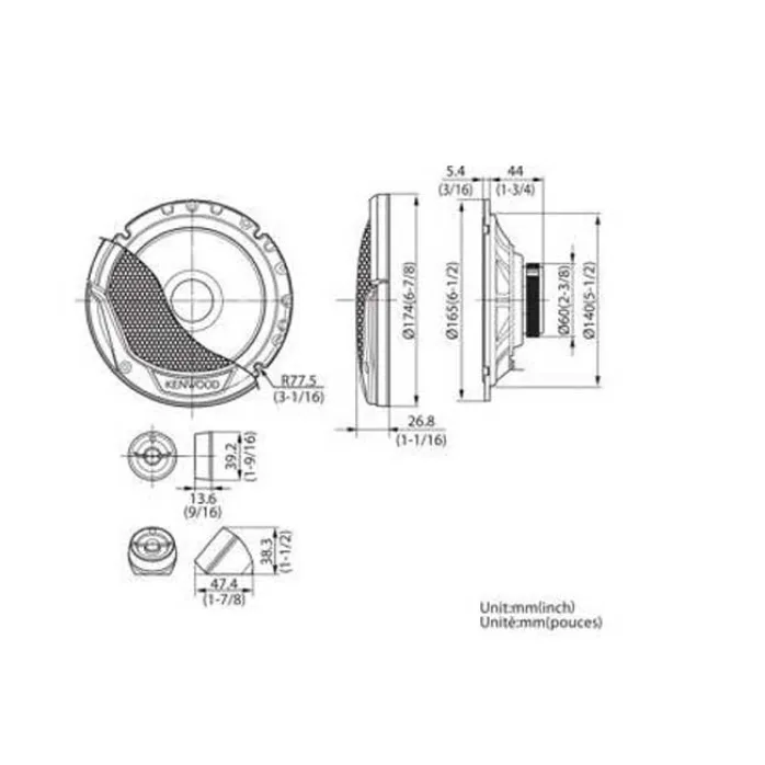 Kenwood KFC-E170P 17cm 6.5" 2 Way 300W Component Car Speakers System