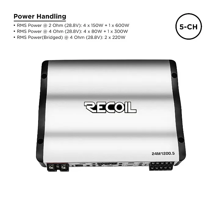 Recoil 24M1200.5 Class D 5 Channel Car Amplifier 24V 1200W