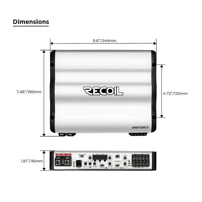 Recoil 24M1200.5 Class D 5 Channel Car Amplifier 24V 1200W