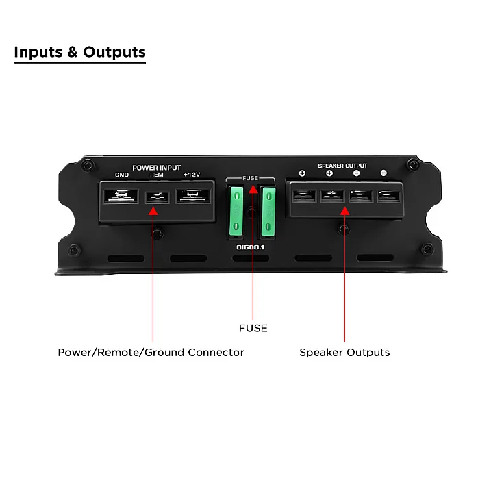 Recoil DI600.1 Class D Monoblock Subwoofer Amplifier 1200W With Remote Bass Knob