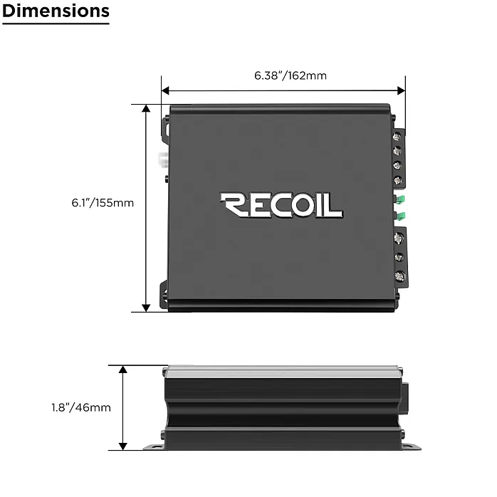 Recoil DI600.1 Class D Monoblock Subwoofer Amplifier 1200W With Remote Bass Knob