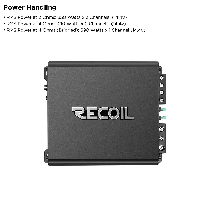 Recoil DI650.2 Class D 2 Channel Amplifier, 1400 Watts Max Power