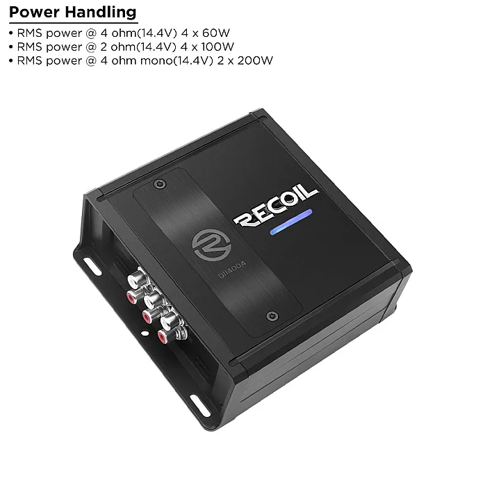 Recoil DII400.4 Ultra Compact Class D 4 Channel Bridgeable Amplifier Max 800 Watts