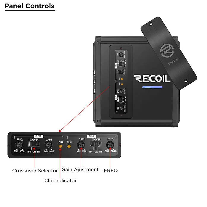 Recoil DII400.4 Ultra Compact Class D 4 Channel Bridgeable Amplifier Max 800 Watts