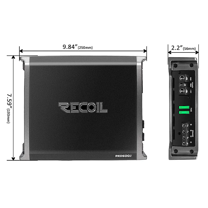 Recoil RED600.1 Class D Monoblock Subwoofer Amplifier 1320W With Remote Bass Knob