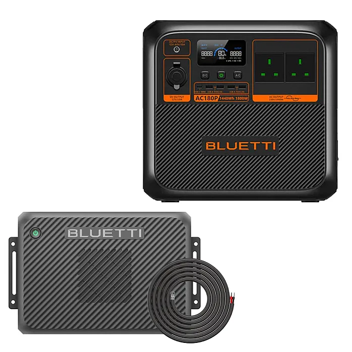 Bluetti AC180P Portable Power Station 1,800W, 1,440Wh With Charger 2 & Wiring Kit