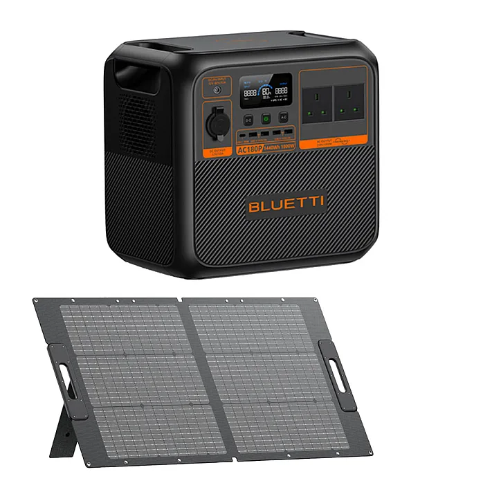 Bluetti AC180P Portable Power Station With PV100 Foldable Monocrystalline Solar Panel - 100W