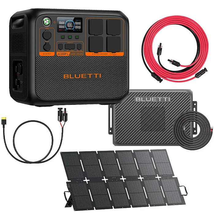 AC200PL Power Station With Charger 2 + Wiring / 220W Solar Panel / MC4 to XT60 & 5M Extension Cable