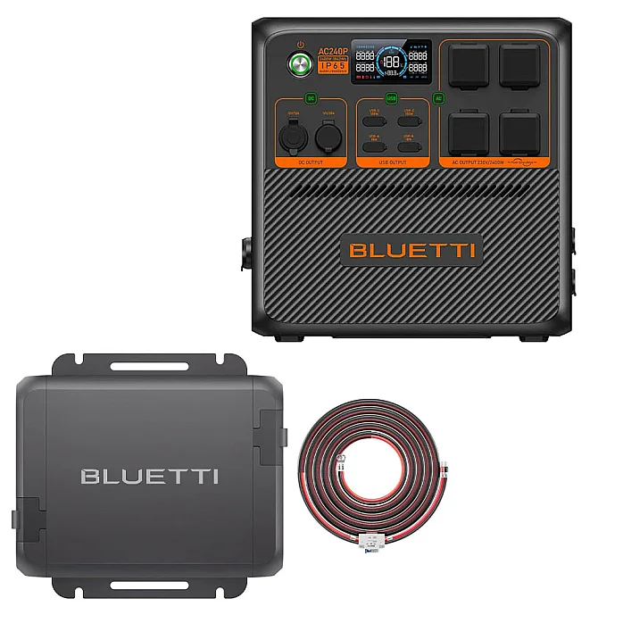 BLUETTI AC240P Portable Power Station 2,400W, 1,843Wh With Charger 1 & Wiring Kit