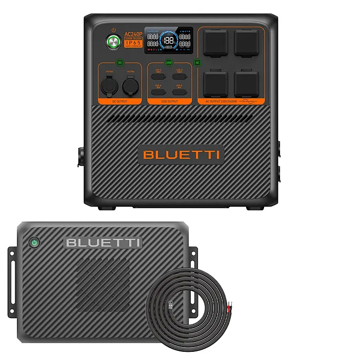 Bluetti AC240P Portable Power Station 2,400W, 1,843Wh With Charger 2 & Wiring Kit
