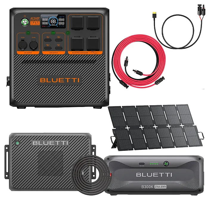 AC240P Power Station With B300K Expansion Battery / Charger 2 + Wiring / 220W Solar Panel / MC4 to XT60 & 5M Extension Cable