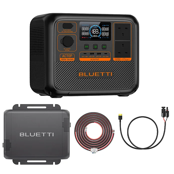 Bluetti AC70P Power Station With Charger 1 & Wiring Kit + MC4 to XT60 Solar Charging Cable