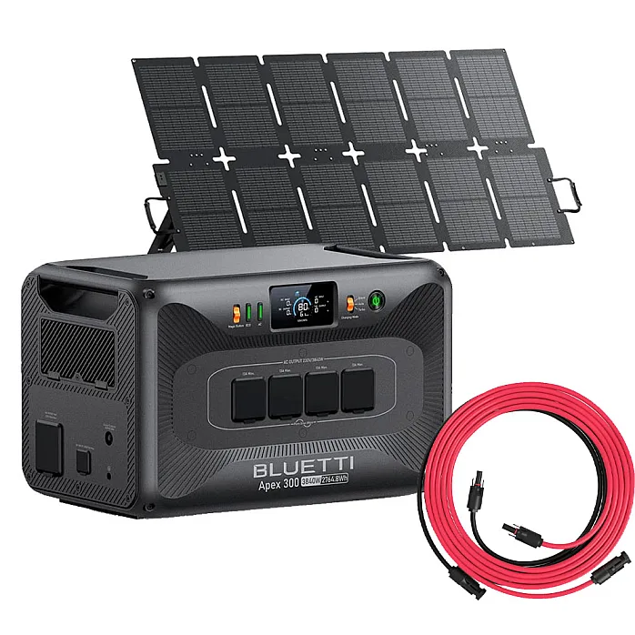 Bluetti Apex 300 Portable Power Station With 220W Foldable Solar Panel and 5M Extension Cable