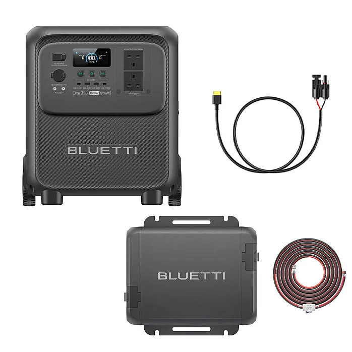 Bluetti Elite 320 Power Station With Charger 1 + Wiring Kit & MC4 to XT60 Solar Charging Cable
