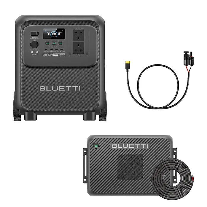 Bluetti Elite 320 Power Station With Charger 2 + Wiring Kit & MC4 to XT60 Solar Charging Cable