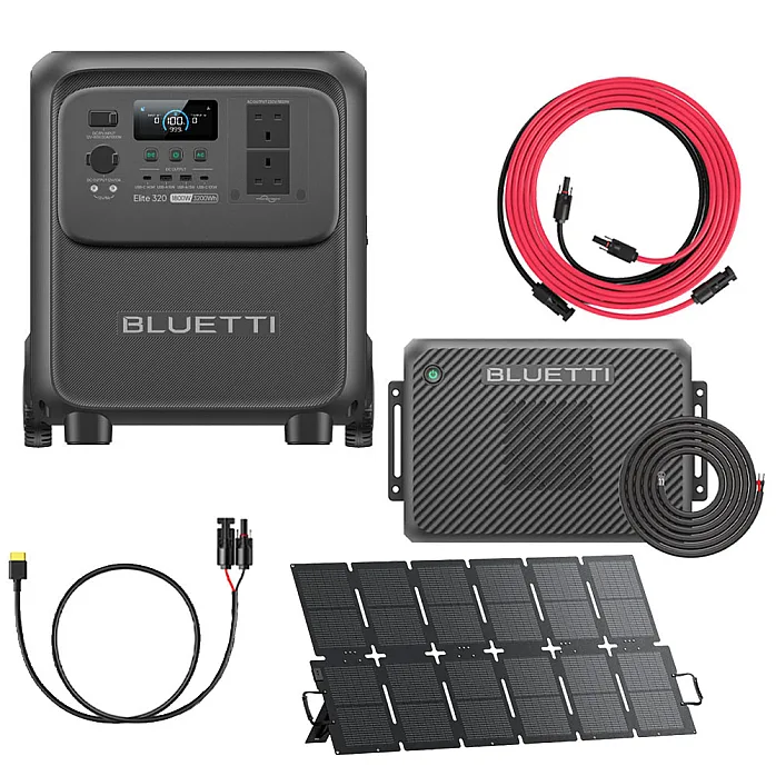 Bluetti Elite 320 Power Station With Charger 2 + Wiring / 220W Solar Panel / MC4 to XT60 & 5M Cable