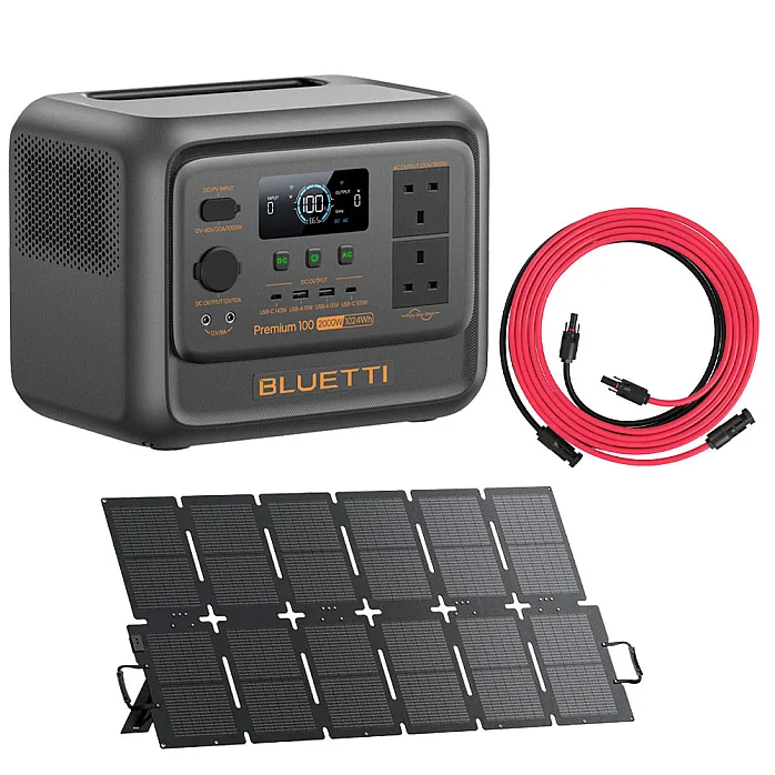 Bluetti PREMIUM 100 V2 AC/DC Power Station With 220W Solar Panel & 5M PV Extension Cable