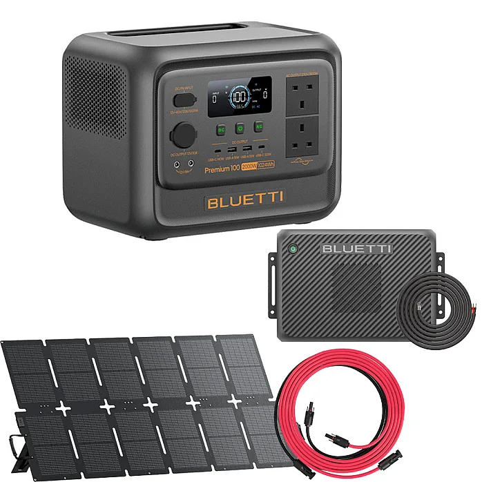 Bluetti PREMIUM 100 V2 AC/DC Power Station With 220W Solar Panel / Charger 2 & Wiring Kit / 5M PV Cable