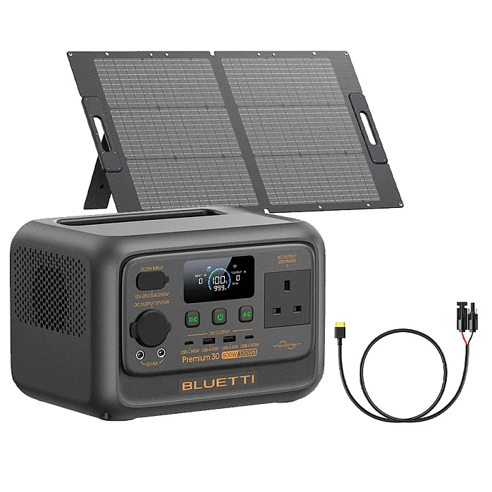 Bluetti Premium 30 V2 With PV100 Portable Solar Bundle &  MC4/XT60 Cable