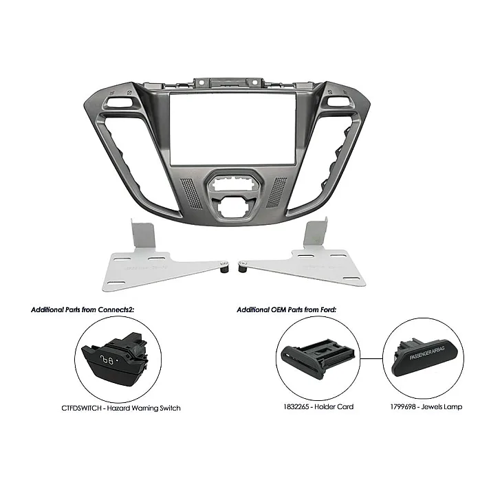 Ford Transit Custom Phoenix Silver Double Din Fascia Stalk Antenna Reversing Camera Kit