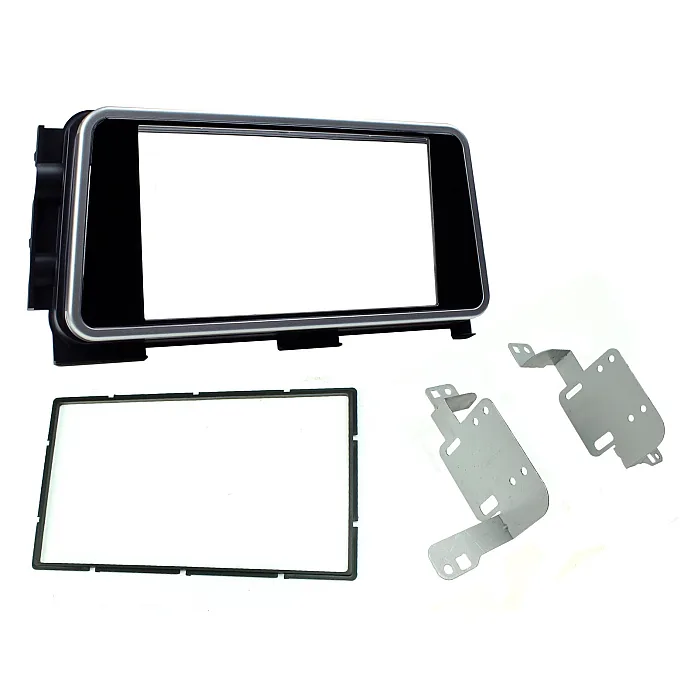 CT23NS37 Nissan Kicks, Micra black (gloss) with silver trim Double Din Stereo Fascia Panel