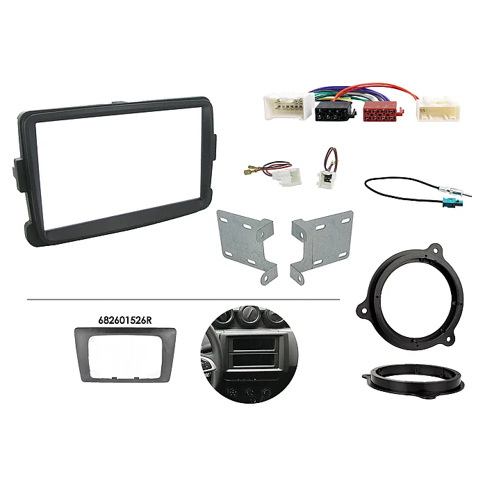 CTKDC03 Dacia Duster, Sandero Grey Double Din Car Stereo Fascia Wiring Fitting Kit