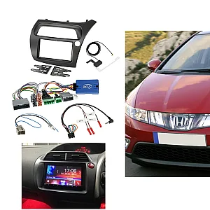 Honda Civic (2006-2011) FN2 Double Din Car Fascia / Steering / Antenna Kit With DAB Aerial