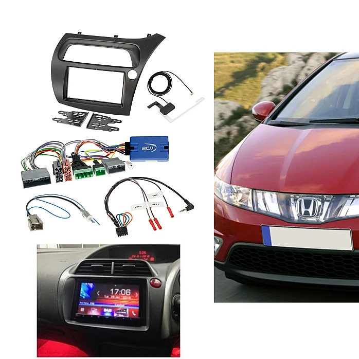 Honda Civic (2006-2011) FN2 Double Din Car Fascia / Steering / Antenna Kit With DAB Aerial