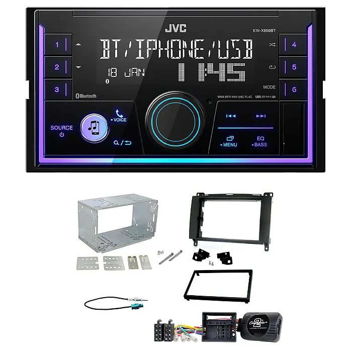 Mercedes A, B Class, Sprinter, Vito, Viano JVC Double Din Mechless USB, Bluetooth, AUX, iPod/iPhone Car Stereo Upgrade Pack