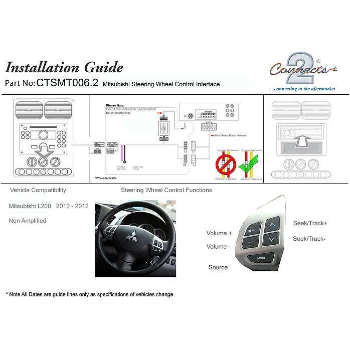 CTSMT006.2 Mitsubishi  L200, Triton Non Amplified Steering Wheel Stalk Control Adaptor