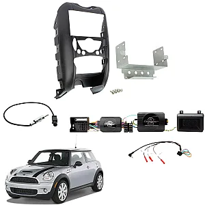 BMW Mini 2006 - 2014 Double Din Stereo Fascia / Steering / Parking Sensor Retention / Antenna Fitting Kit
