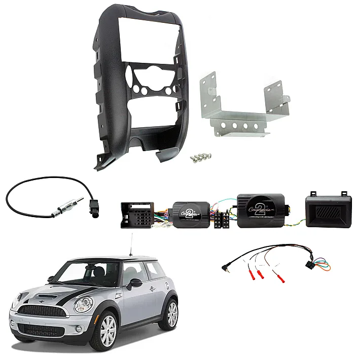 BMW Mini 2006 - 2014 Double Din Stereo Fascia / Steering / Parking Sensor Retention / Antenna Fitting Kit
