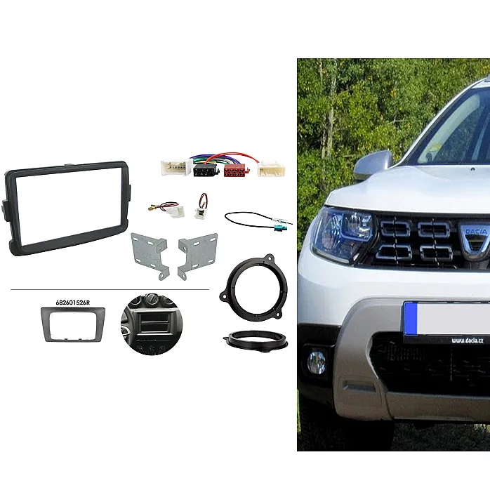 CTKDC03 Dacia Duster, Sandero Grey Double Din Car Stereo Fascia Wiring Fitting Kit