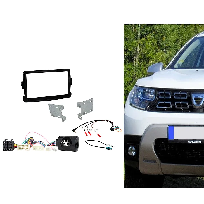 CTKDC04 Dacia Duster, Sandero Piano Black Double Din Car Stereo Fascia Fitting Kit