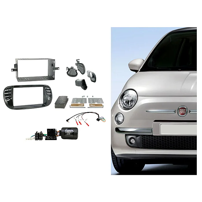 Connects2 CTKFT02 - Fiat 500 2007- 2015 Piano Black Double Din Car Stereo Fascia Fitting Kit