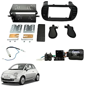 Fiat 500 2007- 2015 Matt Black Double Din Car Stereo Fascia Fitting Kit