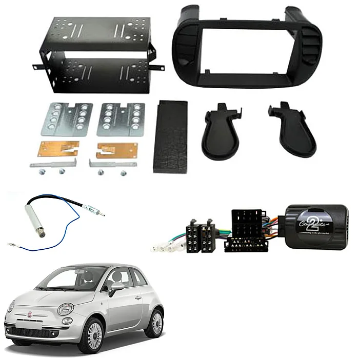 Fiat 500 2007- 2015 Matt Black Double Din Car Stereo Fascia Fitting Kit
