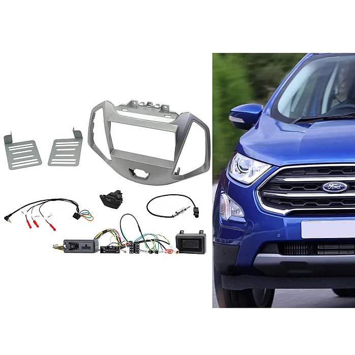 CTKFD62 Ford Ecosport 2013-2021 Silver Double Din Stereo Fascia Fitting Kit