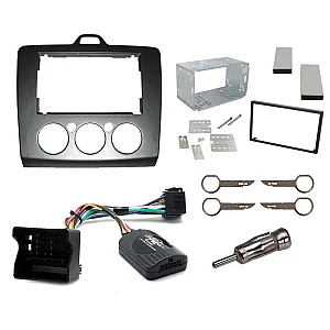 Ford Focus (2005 - 2007) Silver Double Din Car Stereo Fitting Kit, Fascia Steering Control
