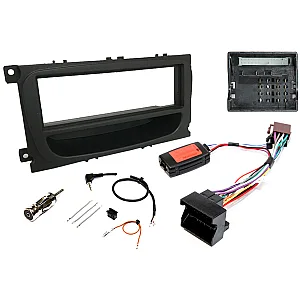 Ford Single DIN Car Stereo Upgrade Fitting Kit (Oval Shape-Black) with SWC