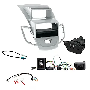 Ford Fiesta 2013 - 2017 Single / Double Din Stereo Silver Fascia / Steering / Antenna Fitting Kit