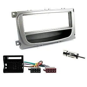 Ford Car Stereo Radio Single Din Fascia Adaptor, Wiring Fitting Kit (Silver)