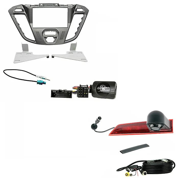 Ford Transit Custom Phoenix Silver Double Din Fascia Stalk Antenna Reversing Camera Kit