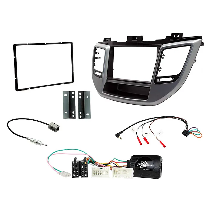 CTKHY23 Hyundai Tucson 2015-2021 RHD Silver Double Din Car Stereo Fascia Fitting Kit